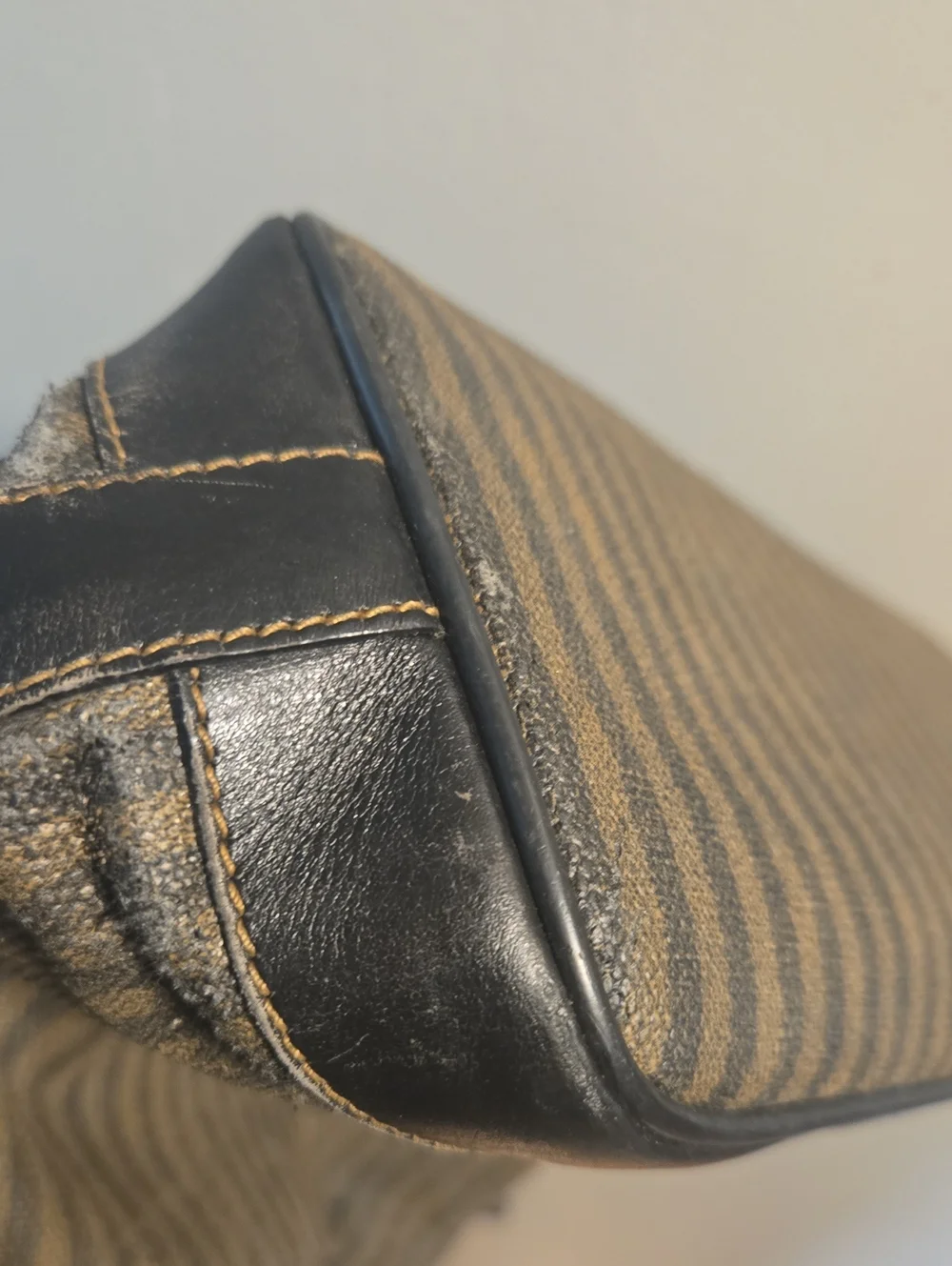 Fendi Brown Striped Canvas Drawstring Crossbody Bag with Pouch